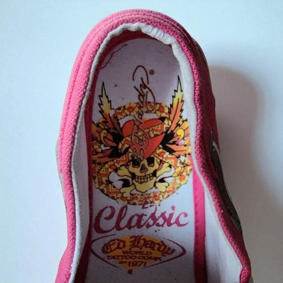 ED HARDY ( 9 ) CHRISTIAN AUDIGIER Embroidered Canvas Boat Shoes/Loafers in Pink - Picture 5 of 6